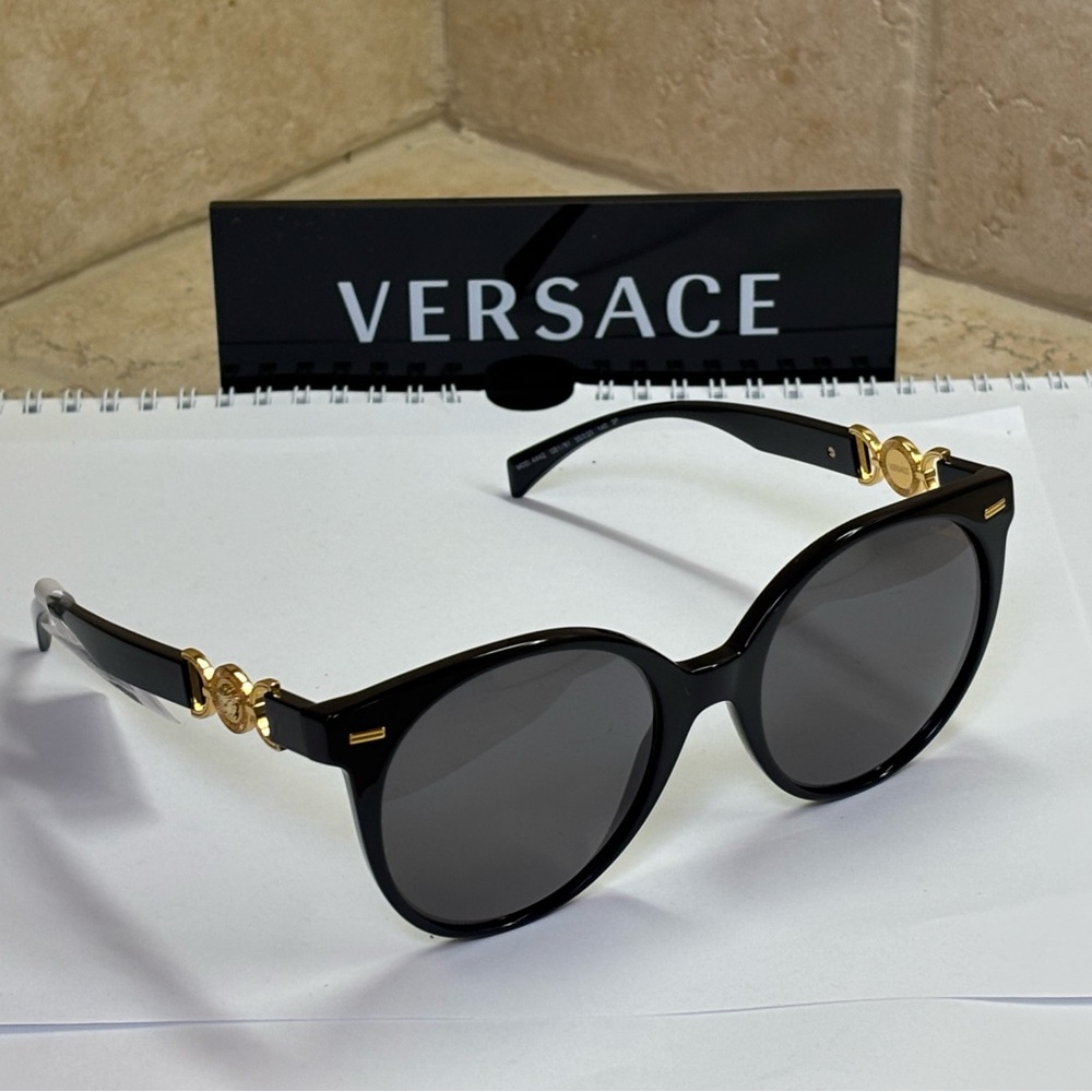 New Versace VE4442 GB1/81 Polarized Black Round Sunglasses